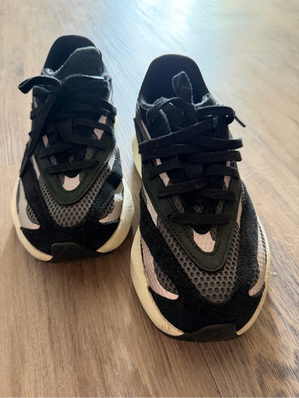 adidas Kids Black and Light Pink Mesh Sneakers